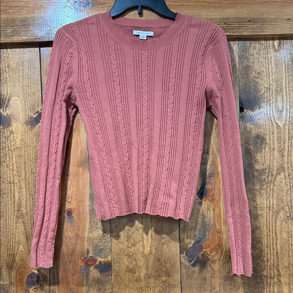 American Eagle Cable Knit Sweater Stretchy Shirt Dusty Rose Size Large